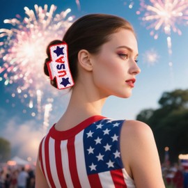 4th of July Hair Claw for Women Beaded Star USA Hair Clips Red White and Blue 4th of July Outfits Accessories Gifts (Pattern D)