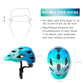 OnBros Casco de Bicicleta para niños, Casco de Bicicleta para niños de 5 a 14 años con Visera, Casco de Bicicleta para niños para patineta, montaña, Carretera, Ligero y Ajustable de 50 a 22.4 in