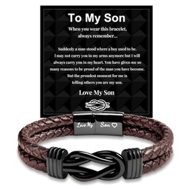 GBTBYS To My Son Bracelet, Son Gifts from Mom Dad, Gifts for Son, Leather Bracelets Inspirational Wristband Graduation Birthday Gifts for Son Teen Boy Him Brown 8 inch