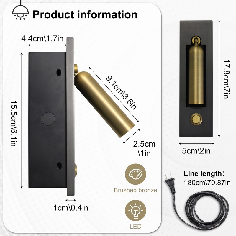 YFMYY Set of 2 Led Headboard Wall Light, 350°Rotation Portable