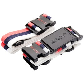 Korjo Crossed Luggage Straps, Includes 2 Travel Luggage Straps and Korjo Cross-Bridging Buckle, Red/White/Blue