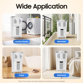 2 Tier Laundry Basket with Wheels & Handle, White Laundry Hamper Plastic 2 Section Laundry Sorter Floor-Standing Hand-Held Laundry Basket Double Hamper Sorter for Bedroom Laundry Room Bathroom
