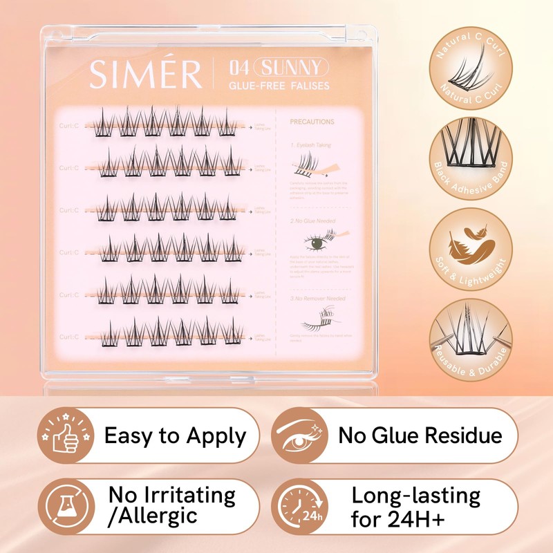 Self Adhesive Lash Clusters Kit Natural Press-On Lashes No Glue