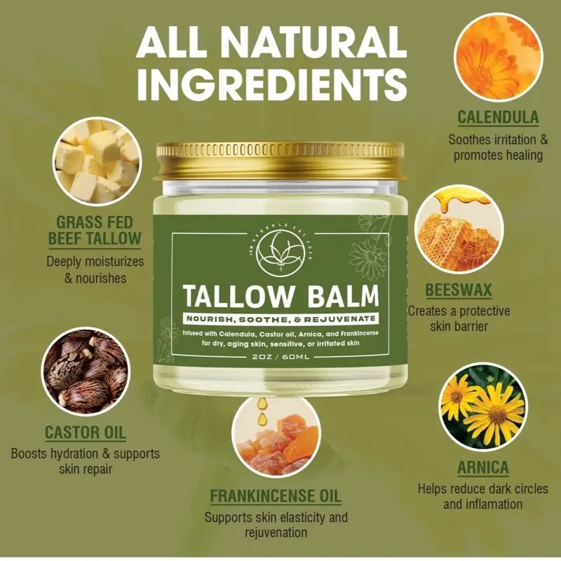 100% Grass-Fed Beef Tallow Facial Moisturizer with Calendula, Arnica, Castor