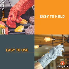 Jolly Green Products Ekogrips Premium Heat-Resistant BBQ Gloves for Cooking and Meat Handling, Kitchen Oven Gloves, Fireplace Accessory, Campfire Gloves, BBQ Mitt, Dishwashing Gloves (Grey, L/XL)