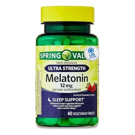 Melatonina Ultra Strength 12 mg - Melatonina con 60 tabletas, melatonina sabor fresa, melatonina de disolución rápida 12 mg, soporte de melatonina para dormir para adultos + calcomanías UB Store