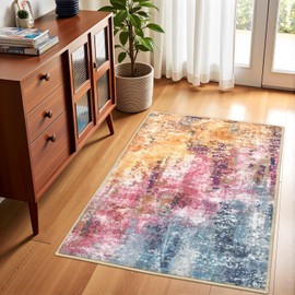 Macgace 2'x3' Small Modern Abstract Rugs, Faux Wool Washable Throw Rug for Kitchen Entryway Indoor Entrance, Soft Floor Covering Carpet Door Rug Minimalist Interiors, Galaxy