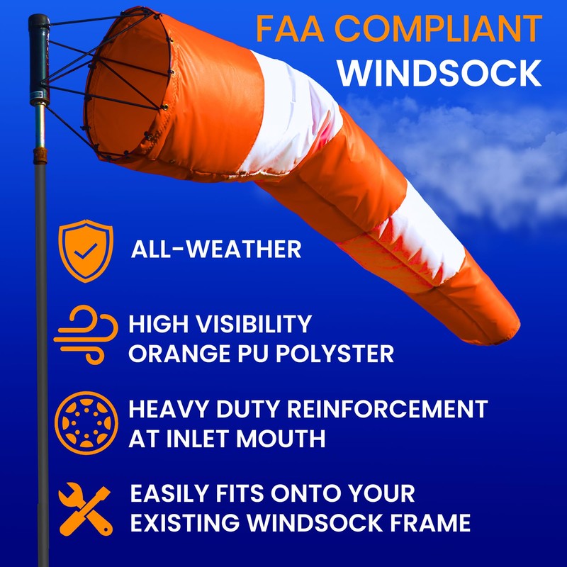 18"x72" Airport Windsock | Heavy Duty, All Weather, Waterproof, UV