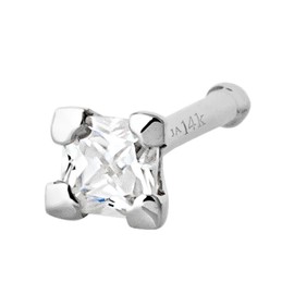 Jewelry Avalanche V-Prong Set Princess Cut Moissanite 14K Gold Nose Bone Stud - Unisex 22G Ball-end Nose Ring Stud - April Birthstone, Metal, moissanite