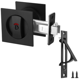 Malimali Pocket Door Lock, Pocket Door Hardware Square Door Lock with Indicators for Privacy Sliding Door Bifold Door Locks Pocket Door Pull Handles Replacement (Matte Black, Edge Pull Set B)