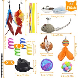 atopo Pack of 22 Cat Toy Cat Fishing Feathers Play Fishing Rod for Cats - Catnip Cat Toy Self-Activity with Mouse Toy for Kitten Set