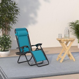 Best Choice Products Set of 2 Adjustable Steel Mesh Zero Gravity Lounge Chair Recliners w/Pillows and Cup Holder Trays - Peacock Blue