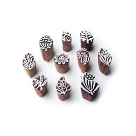 Royal Kraft Flower and Mix Traditional Designs Small Wood Blocks for Printing (Set of 10)