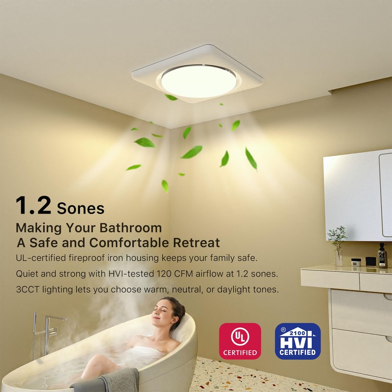 FWASTT Bathroom Exhaust Fan with Light UL and HVI Certified