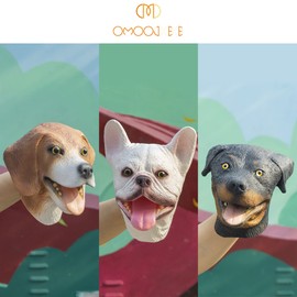 Omoojee Dog Hand Puppets, Rottweiler & Beagles & French Bulldog 3 pcs Latex Animal Toys, Realistic Puppets Gift for Kids
