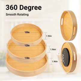 12in Lazy Susan Organizer with Large and Stable Chassis, Bamboo Spices Organizatioon Turntable for Cabinet and Table Top,360 Rotating Bamboo Spice Rack,for Kitchen Bathroom Dinning Table (12in)