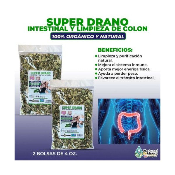 Natural de Mexico USA Super Drano Intestinal y Limpieza de Colon Compuesto Herbal 8 oz. 227gr.