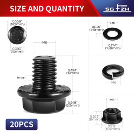 M6 x 10mm Flanged Hex Head Bolts, Nuts, Flat & Lock Washers, 20Pcs 18-8 (304) Stainless Steel, Fully Threaded, Black Oxide by SG TZH