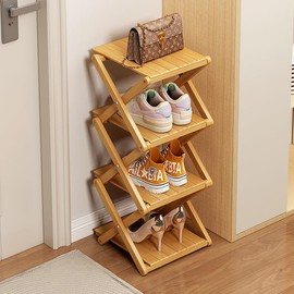 Shoe Rack, Bamboo Foldable Shoes Organizer Free Standing Shelf for Entryway, Closet, Bedroom, Hallway, | Natural | Functional | Multifunctional Shoe Rack 4 Layers（Reinforced and Thickened Version ）