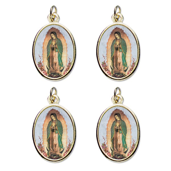 Gold Toned Base Metal Our Lady of Guadalupe Icon Medal, 4 Pack, 1 Inch