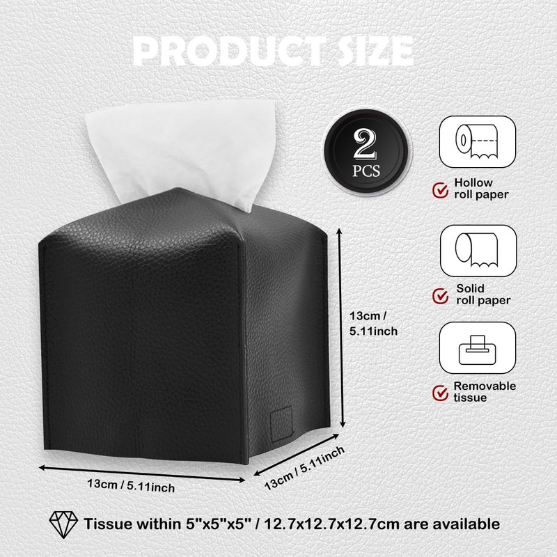 Tissue Box Cover, Square PU Leather Tissue Holder, Square Napkin