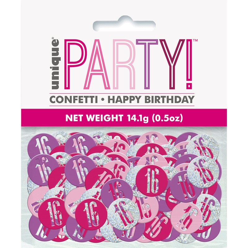 Unique 83849 Pink Number 16" Cutout Confetti-5 oz 1 Pack,