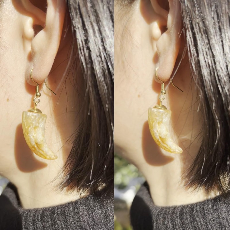 18K Gold Plated Tiger Teeth Stainless Steel Dangle Hook Earrings