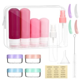 18 Pack Travel Bottles Kit, TSA Approved Travel Size Containers for Toiletries, Leak Proof Refillable Silicone Travel Bottles for Shampoo Conditioner, Travel Size Toiletries Bottles Travel Essentials