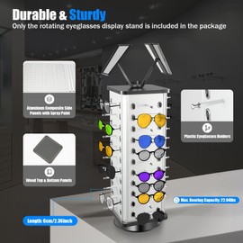 44 Pairs Glasses Sunglass Display Stand Holder, 360° Rotating Optical Frame Commercial Eyeglass Display Stand Rack with Mirror, Commercial Eyeglass Display Stand Rack for Home or Glasses Shop