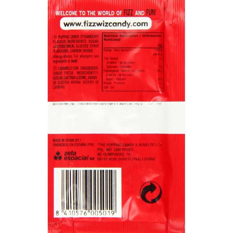 Strawberry Popping Candy Fizz Wiz - Box of 50