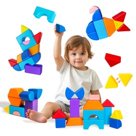 Pairez Toys Magnetic Blocks for Toddlers 3-5, Large Magnetic Building Blocks Set, Colorful Stacking Blocks in 7 Fun Shapes, Preschool Learning Kit, Montessori & Sensory Toy for Kids Ages 3+ (14PCS)