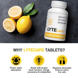 LyteLine Electrolyte Capsules - 60 Vegetarian Capsules for Serious Rehydration, Cramps, Dehydration - Magnesium, Potassium, Sodium, Zinc - Free of Gluten, Dairy, Nuts