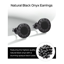 ChicSilver Black Men Earrings 925 Sterling Silver Viking Rune Black Onyx Earrings for Women Men Jewelry hypoallergenic Stud for Sensitive Ear