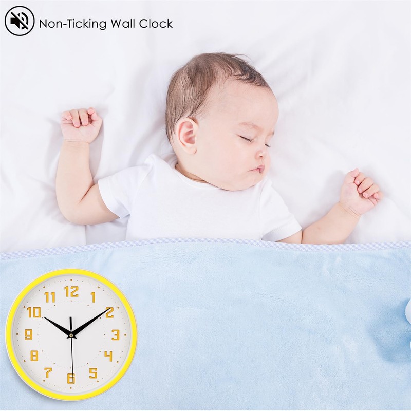 Topkey Silent Round Wall Clock Kitchen 9 Inch Modern style