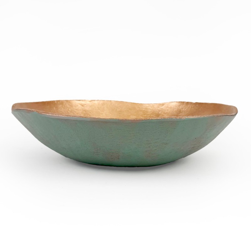 ANDALUCA Cast Metal Extra Large Turquoise Copper Finish Round Decorative