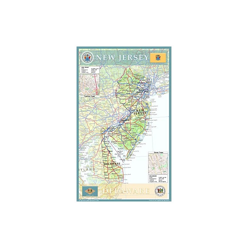 Tiger Moon New Jersey and Delaware Map - 14.3 x