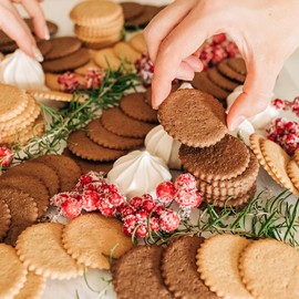 Merry & Bright Gift Basket by Dewey's Bakery | Gingerbread & Hot Cocoa Moravian Cookies, Gift Tin, Chocolate Peppermint Cookies & Cheese Straws | North Carolina Bakery Food Gifts | 5-Piece Holiday Box