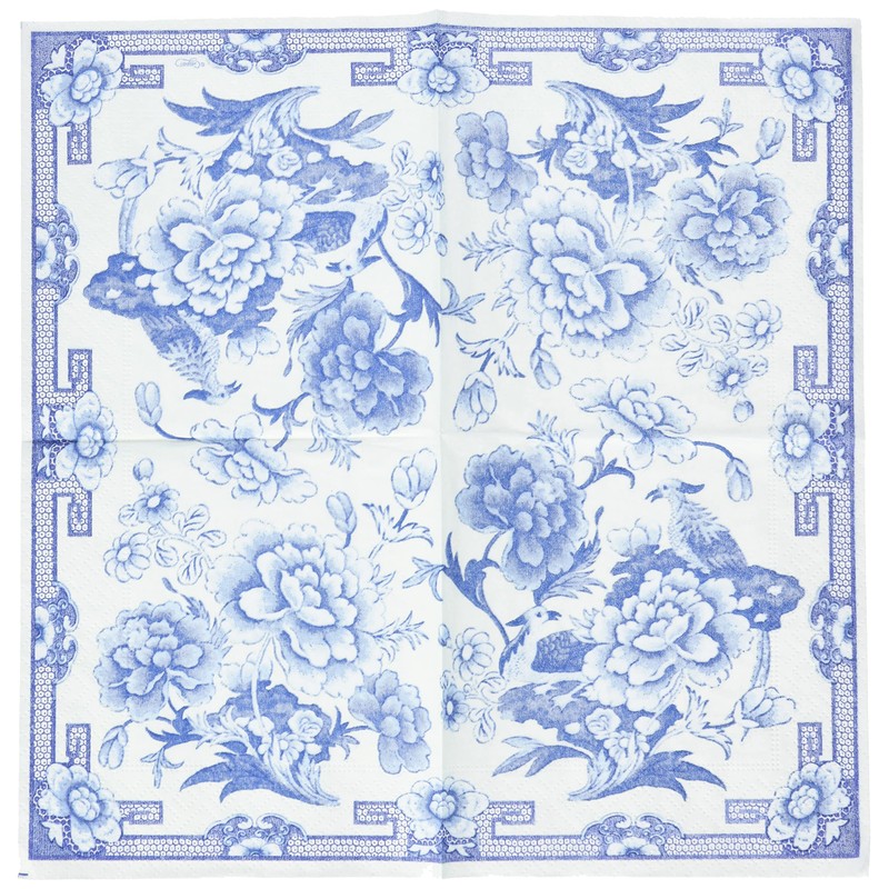 Caspari Cocktail Napkin, Blue/White