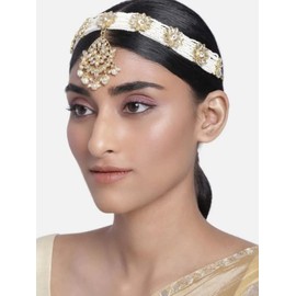 Aheli Gold Plated Traditional Floral Kundan Pearl Studded Rajasthani Sheeshphool Mathapatti Jewelry Gift for Women