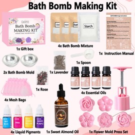 Bath Bomb Making Kit, DIY Bath Bomb Kit for Adults Make Your Own Spa Bath Bomb Craft Kits with Bath Bomb Molds, Press, Spa Craft Kits, Essential Oils Bath Bombs Making Supplies Gifts for Girls Women