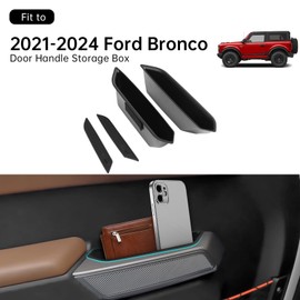 DWKJMYCP 2PCS Front Door Handle Storage Box for Ford Bronco 2021 2022 2023 2024 Accessories Phone Holder Door Grab Pocket Storage Organizer ABS Plastic, Black Mat, Not for Sport