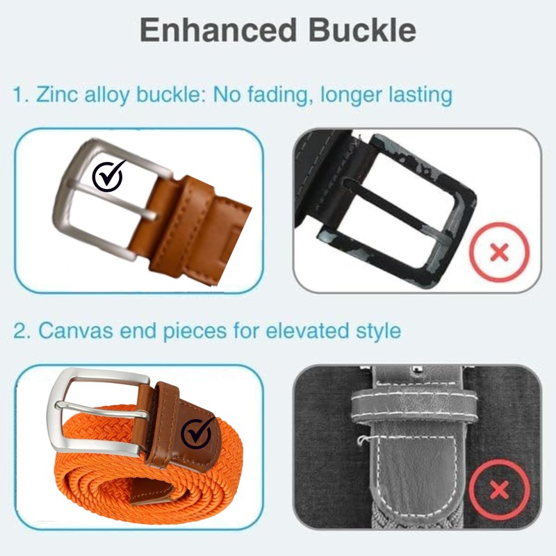 East/18 Perfect Fit Men's Woven Stretch Golf Belt with No-Hole