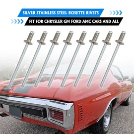 Cahuczlhoz 8 Pcs Stainless Steel Rosette Rivets VIN Door Tags Replacement for Chrysler GM Ford AMC Cars Silver