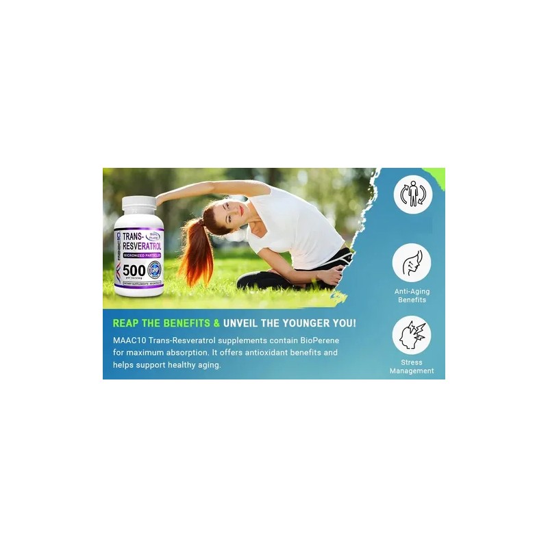Trans- Resveratrol De 500 Mg 99 Puro Bioperina (60 Caps.)