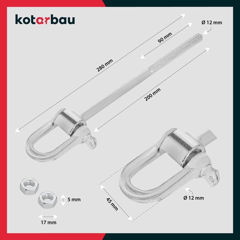 KOTARBAU® Set of 2 Swing Hooks M12 x 190 mm