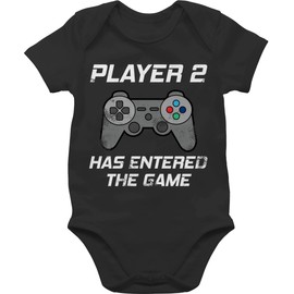 Shirtracer - Baby Bodysuit Boy Girl - Partner Look Family - Player 2 has Entered the Game Controller Grey, 1 black