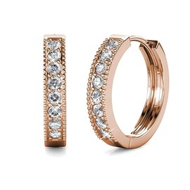 Cate & Chloe Lydia 18k Rose Gold Plated Hoop Earrings | Gold Hoops for Women with Round Cut Crystals, Sparkle Hoop Earrings Set, Fashion Jewelry for Women, Gift for Her