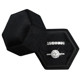 Caja de anillos de terciopelo hexagonal de 2 ranuras para joyas, caja para anillo de compromiso, caja para anillos de boda con tapa desmontable para p