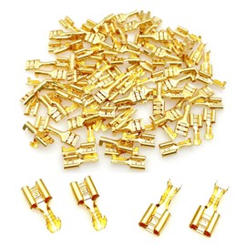 JZK 100pcs 6.3mm Female Spade Crimp Terminals Connector Quick Splice Wire Crimp Flat Terminals