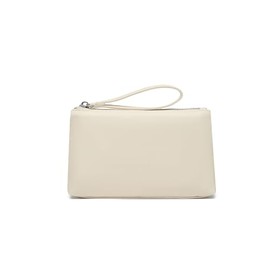 Bolsa de nailon para maquillaje, bolsa impermeable con bolsillo con cierre para tarjetas de crédito, Blanco cremoso y nailon, Simple